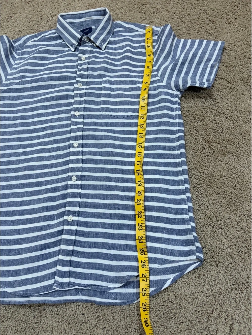 Men's J.Crew short-sleeve shirt blue white striped linen button down M MEDIUM
